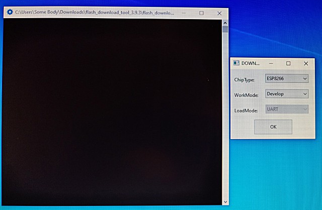 Install the Universal CP210x Serial Port drivers in MS-Windows (from here). Extract the driver ZIP contents, then right-click on the extracted silabser.inf file, and click INSTALL. You should now be able to connect the HomeBrew USB to the PC and see it be assigned a COM port. With that out of the way proceed as follows: Unzip/Extract the Flash Download Tool, and then click on the .EXE file within it. Two windows should pop up, as shown. (img20230102220144)
