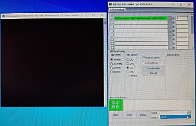 A different window pops up. Download the latest HomeBrew Gen3 firmware image file, and then click on the ... in the middle of the first table entry. Browse to the downloaded file, and enter its path into the Green area. Put a zero (0) in the smaller entry field to the right of it, and click the checkmark on the left. Down at bottom right, select the appropriate COM port for the HomeBrew/ESP32 from the drop-down menu there. (img20230102220256)